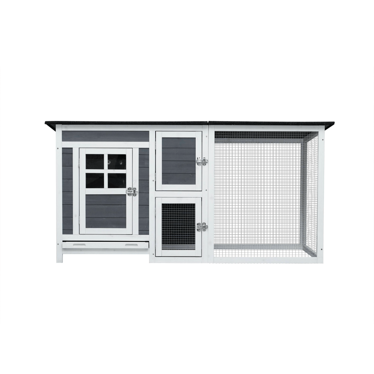 Small Gray Wooden Chicken Hutch - Compact Fir Wood with Metal Wire Construction - Small Pet Homes