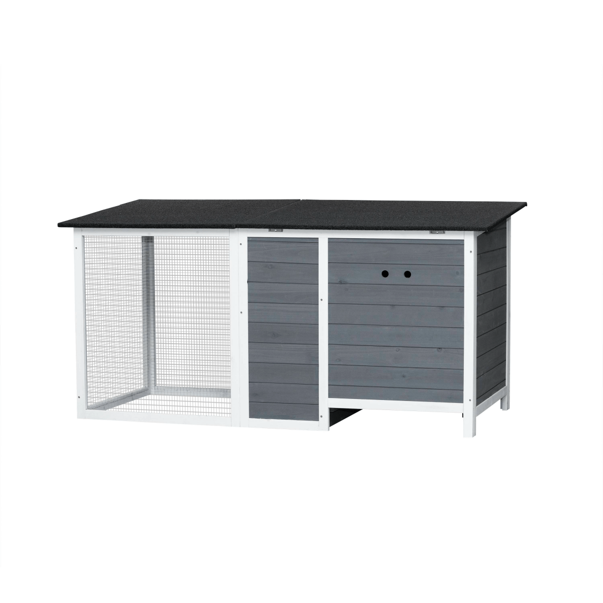 Small Gray Wooden Chicken Hutch - Compact Fir Wood with Metal Wire Construction - Small Pet Homes