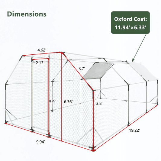 10x20 ft. Galvanized Large Metal Walk - In Chicken Coop - Durable Poultry Run with Waterproof Tarp, Secure Lockable Doors, and UV Protection - Small Pet Homes