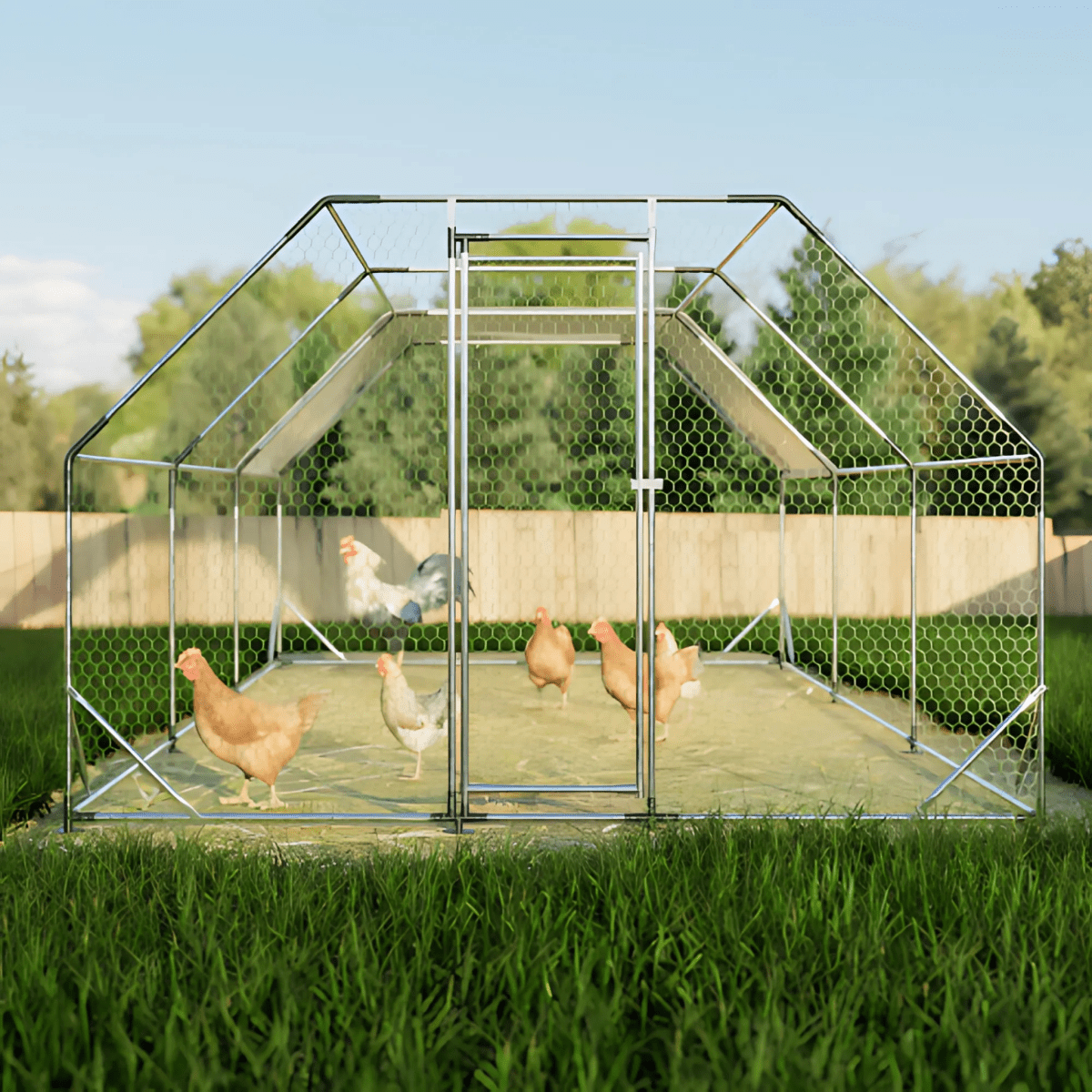 10x20 ft. Galvanized Large Metal Walk - In Chicken Coop - Durable Poultry Run with Waterproof Tarp, Secure Lockable Doors, and UV Protection - Small Pet Homes