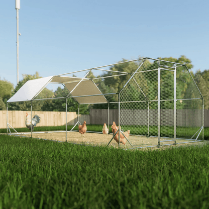 10x20 ft. Galvanized Large Metal Walk - In Chicken Coop - Durable Poultry Run with Waterproof Tarp, Secure Lockable Doors, and UV Protection - Small Pet Homes
