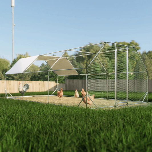 10x20 ft. Galvanized Large Metal Walk - In Chicken Coop - Durable Poultry Run with Waterproof Tarp, Secure Lockable Doors, and UV Protection - Small Pet Homes