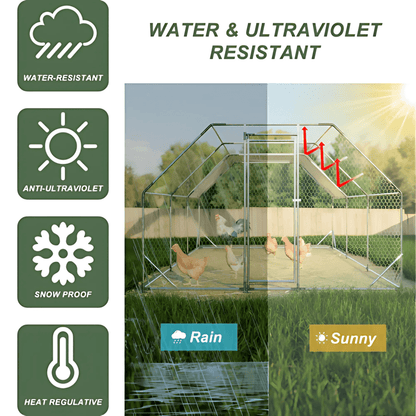 10x20 ft. Galvanized Large Metal Walk - In Chicken Coop - Durable Poultry Run with Waterproof Tarp, Secure Lockable Doors, and UV Protection - Small Pet Homes