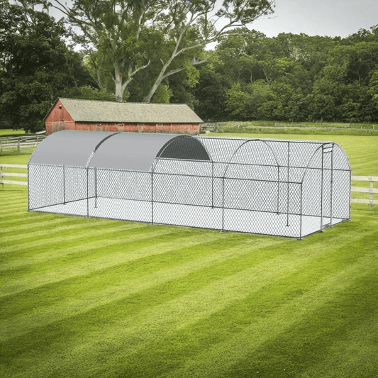 Large Metal Chicken Coop with Waterproof Roof, Lockable & Durable Construction, 258.2 sq ft - Small Pet Homes