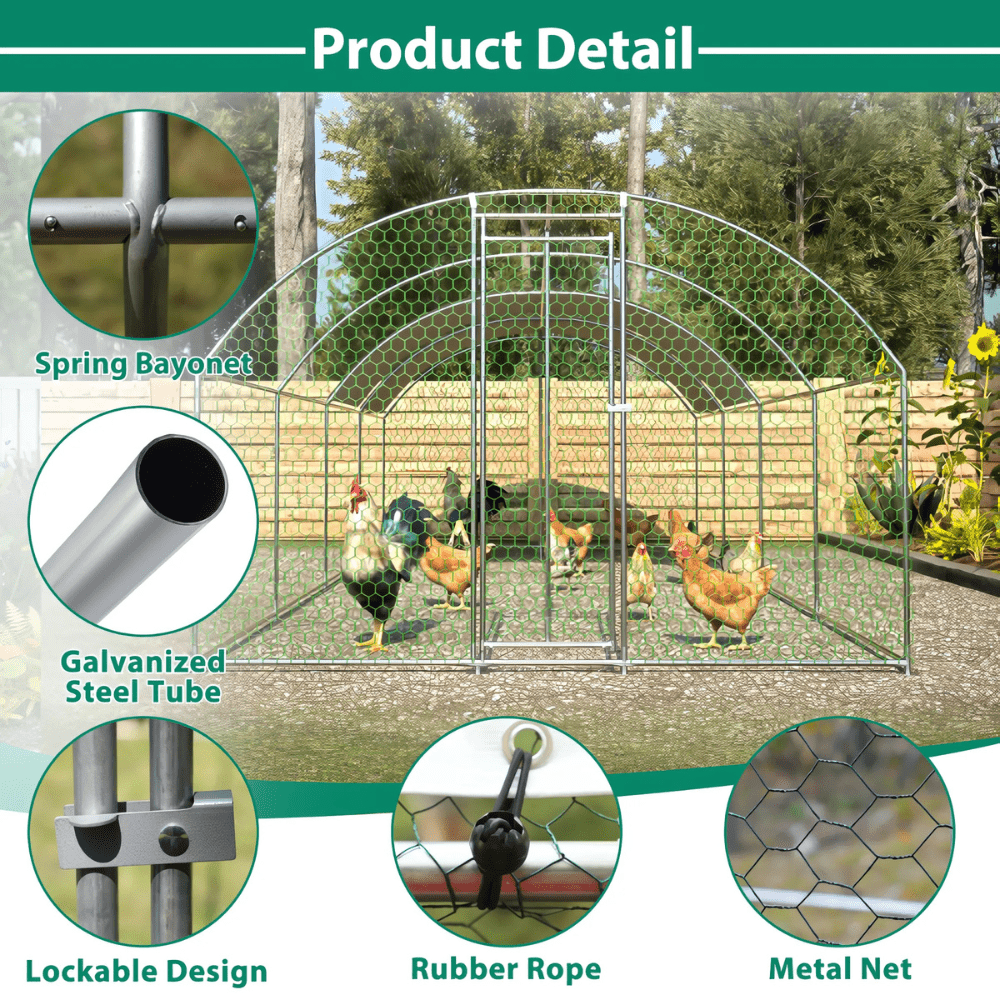Large Metal Chicken Coop with Waterproof Roof, Lockable & Durable Construction, 258.2 sq ft - Small Pet Homes