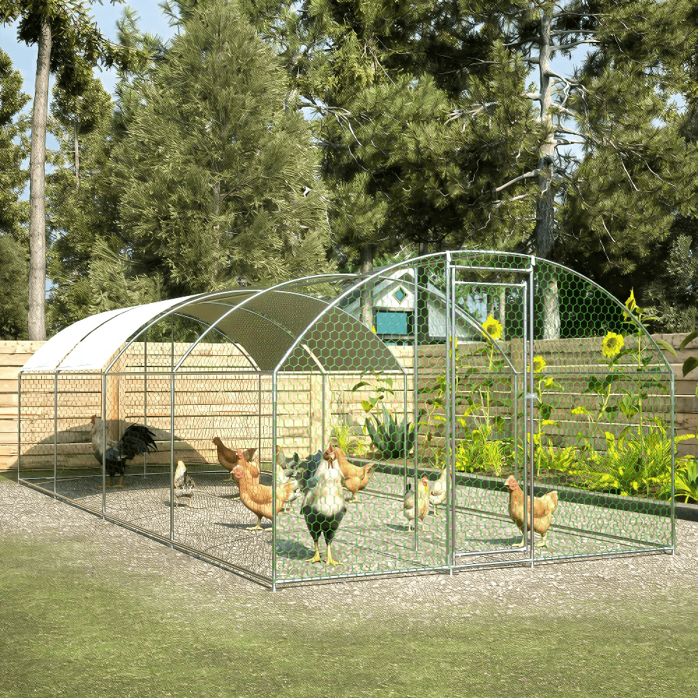 Large Metal Chicken Coop with Waterproof Roof, Lockable & Durable Construction, 258.2 sq ft - Small Pet Homes
