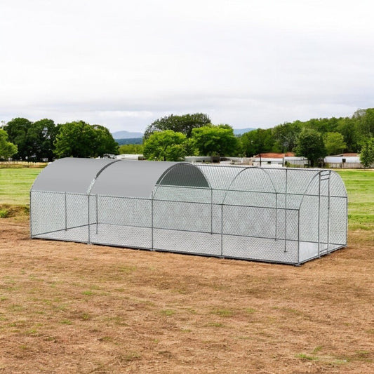 Large Metal Chicken Coop with Waterproof Roof, Lockable & Durable Construction, 258.2 sq ft - Small Pet Homes