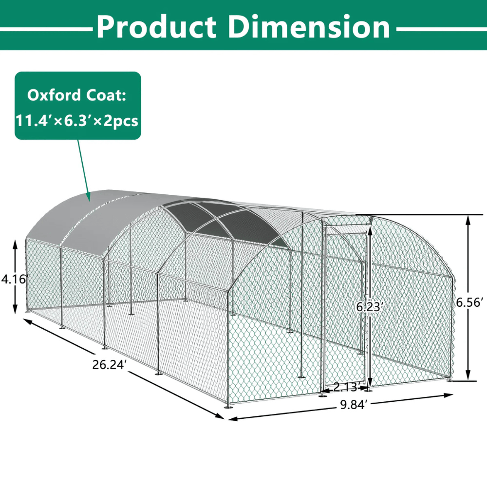 Large Metal Chicken Coop with Waterproof Roof, Lockable & Durable Construction, 258.2 sq ft - Small Pet Homes