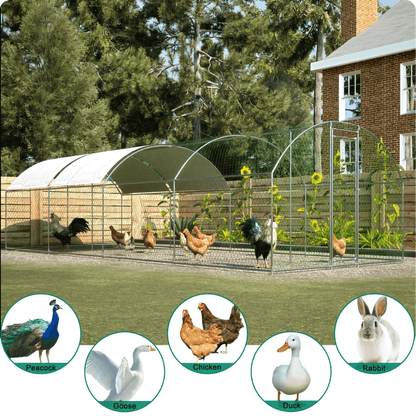 Large Metal Chicken Coop with Waterproof Roof, Lockable & Durable Construction, 258.2 sq ft - Small Pet Homes
