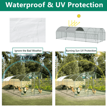 Large Metal Chicken Coop with Waterproof Roof, Lockable & Durable Construction, 258.2 sq ft - Small Pet Homes