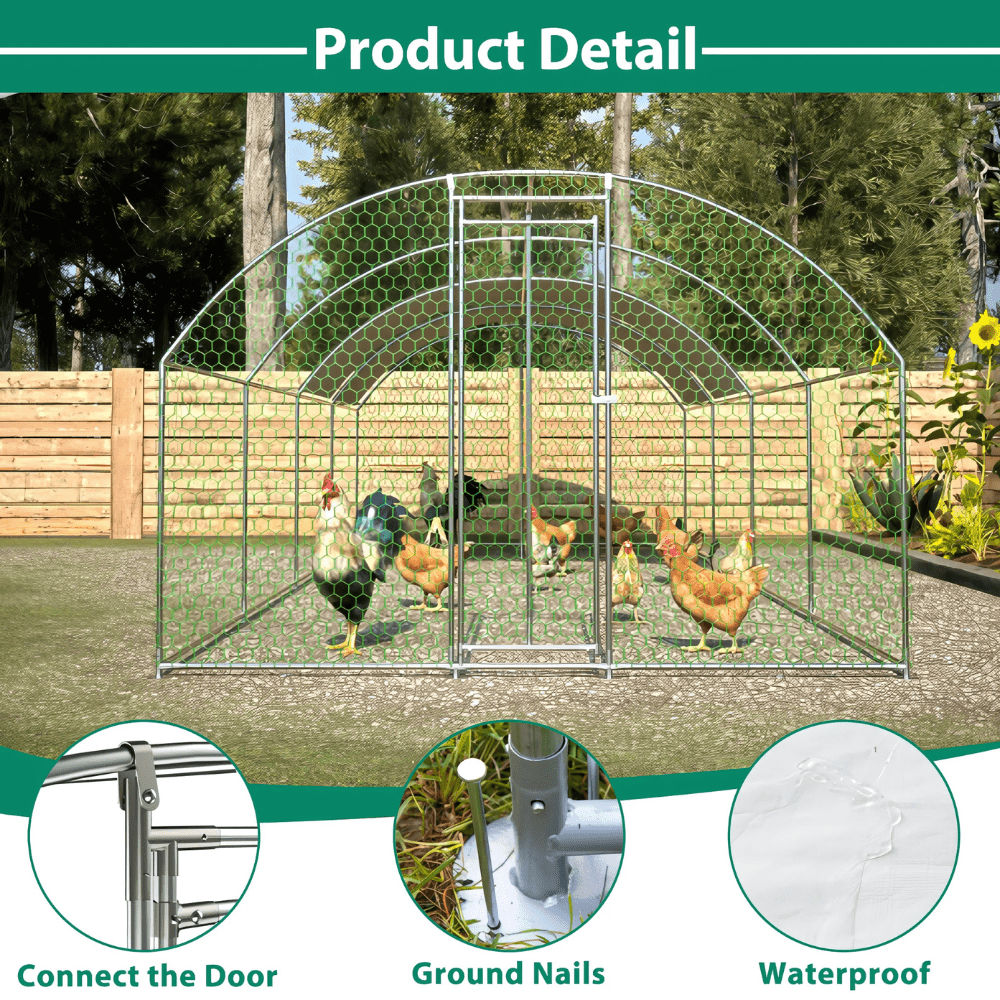 Large Metal Chicken Coop with Waterproof Roof, Lockable & Durable Construction, 258.2 sq ft - Small Pet Homes