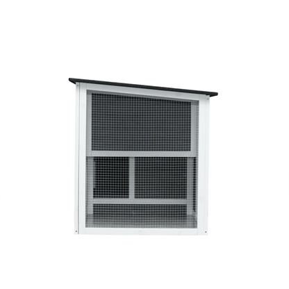 Small Gray Wooden Chicken Hutch - Compact Fir Wood with Metal Wire Construction - Small Pet Homes